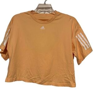 Women’s Adidas Hyperglam Open Back Boxy 3 Stripe Tee in Orange Sz Md